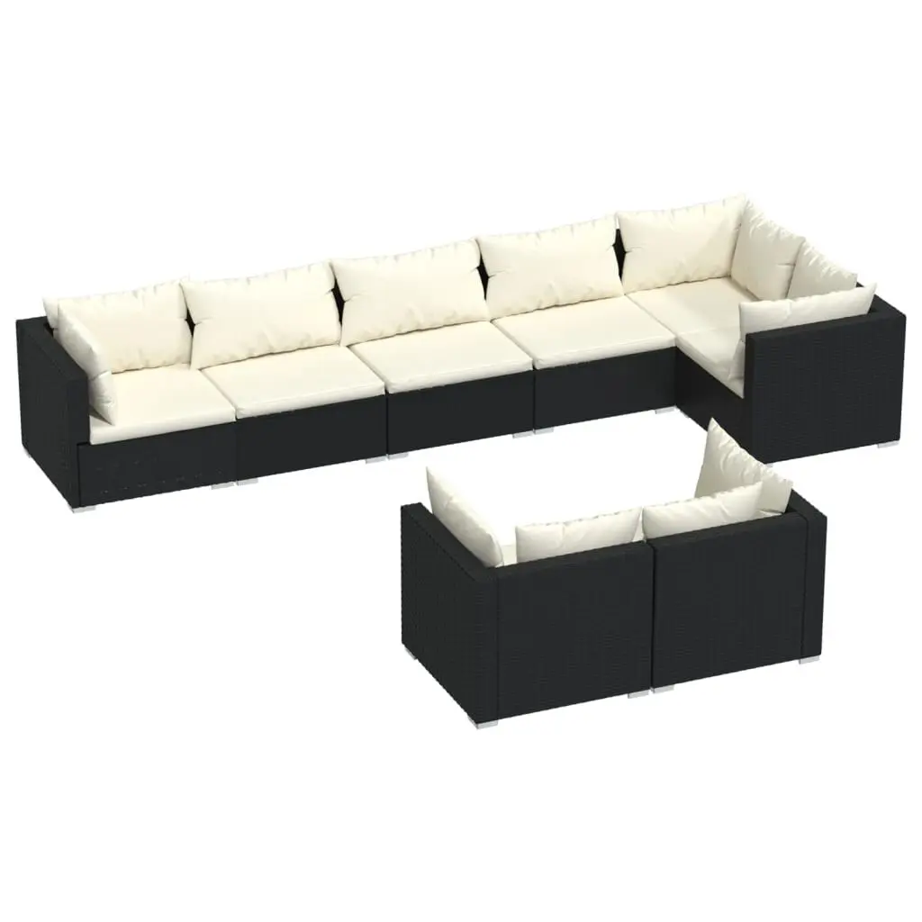 8 Piece Garden Lounge Set Cushions Black Poly Rattan Outdoor Furniture