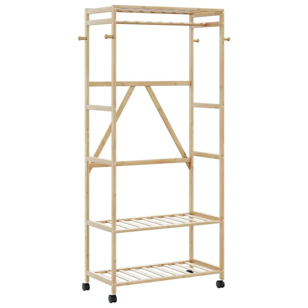 Clothes Rack Shelves and Wheels 35.4x15.7x70.7 Inches Bamboo Wardrobe Organizer