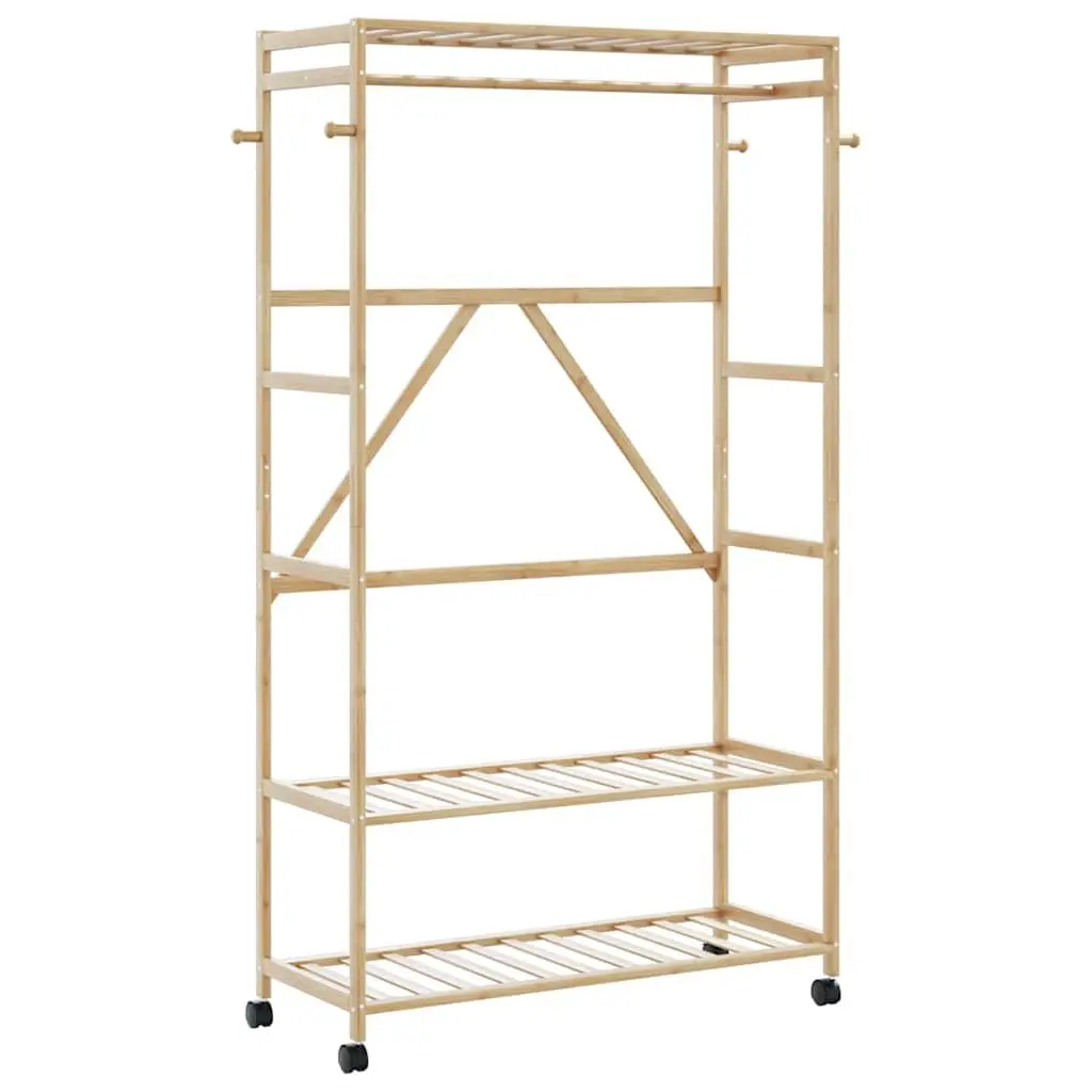 Clothes Rack Shelves and Wheels 43.3x15.7x70.9 Inches Bamboo Wardrobe Organizer