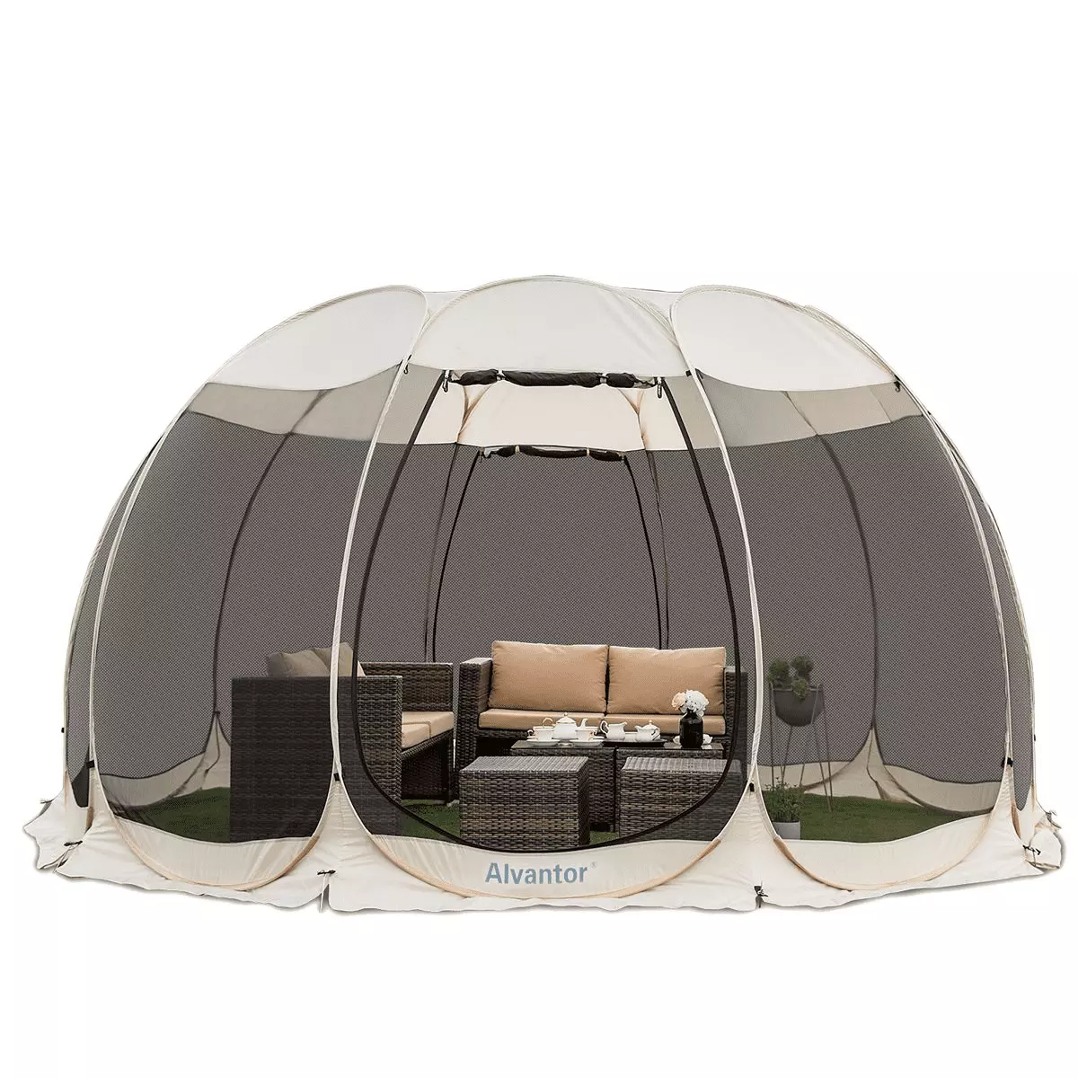 15x15 Gazebo Pop Up Mosquito Netting Portable Beige Outdoor Canopy 15
