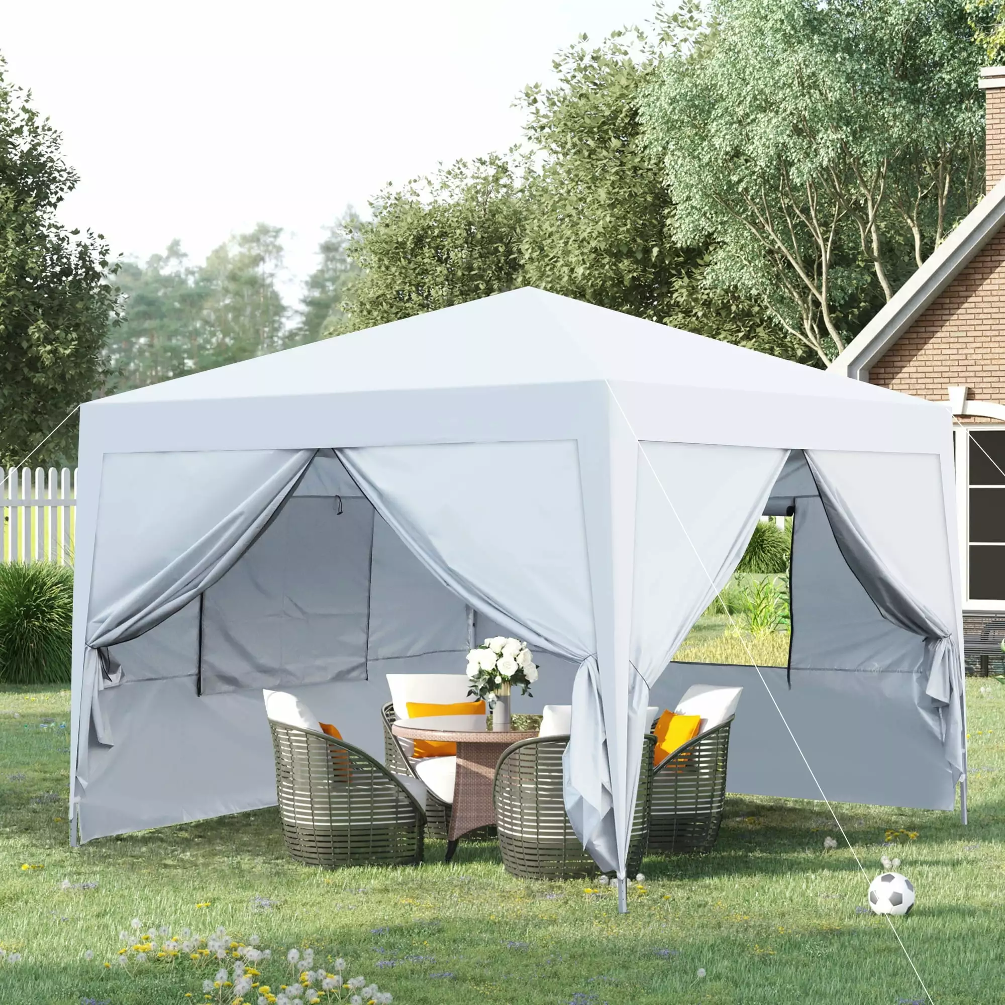 10x10 Ft Outdoor Pop Up Gazebo Canopy Tent Removable Mosquito Net Sidewalls and 4 Sand Weight Bags White
