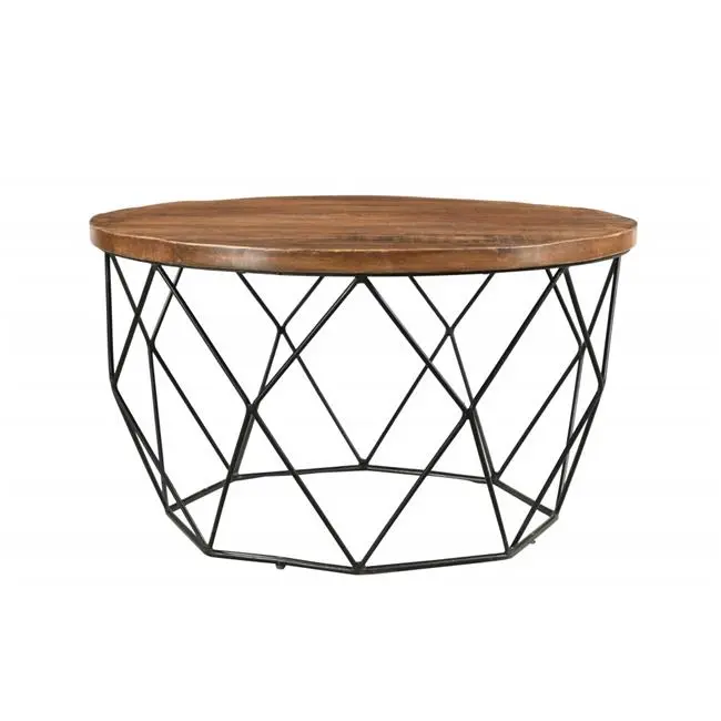 HomeRoots 18x32x32 Natural and Black Geometric Wood Iron Coffee Table