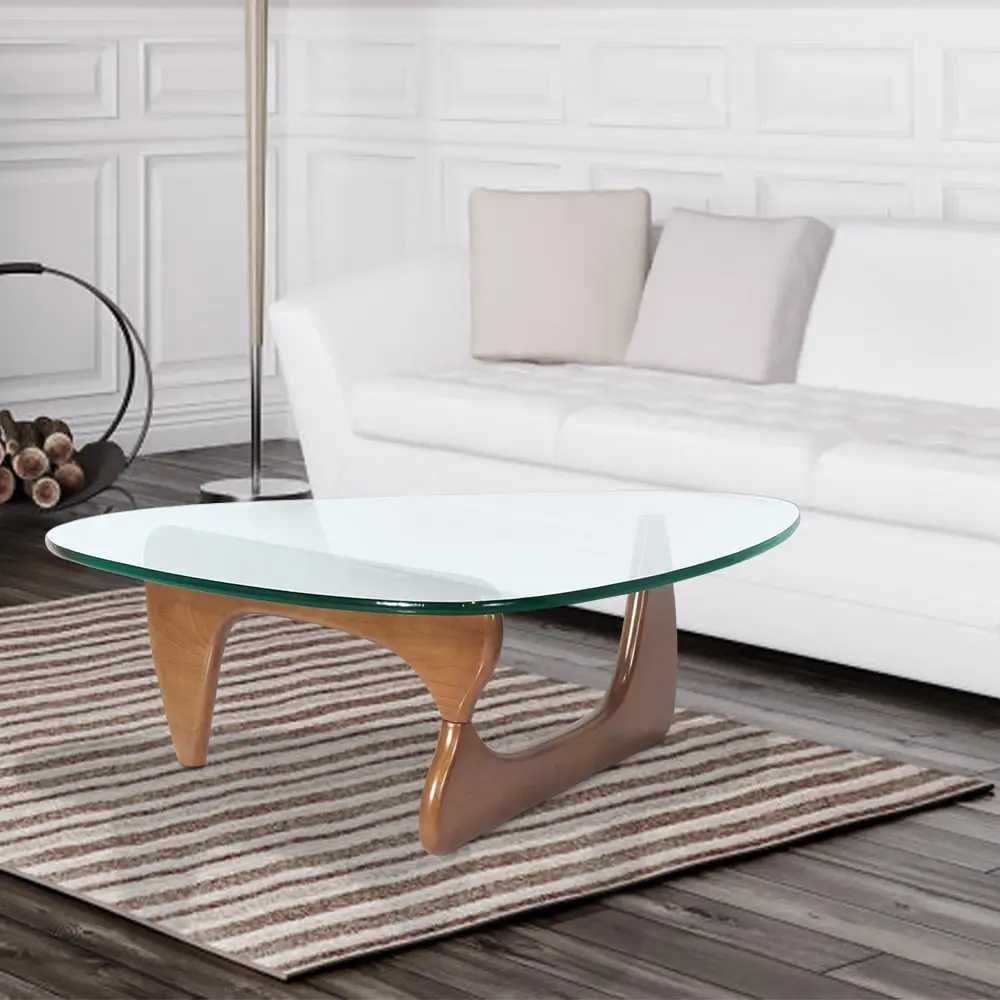 OWSOO Light Walnut Color Triangle Coffee Table - Unique Geometric Design