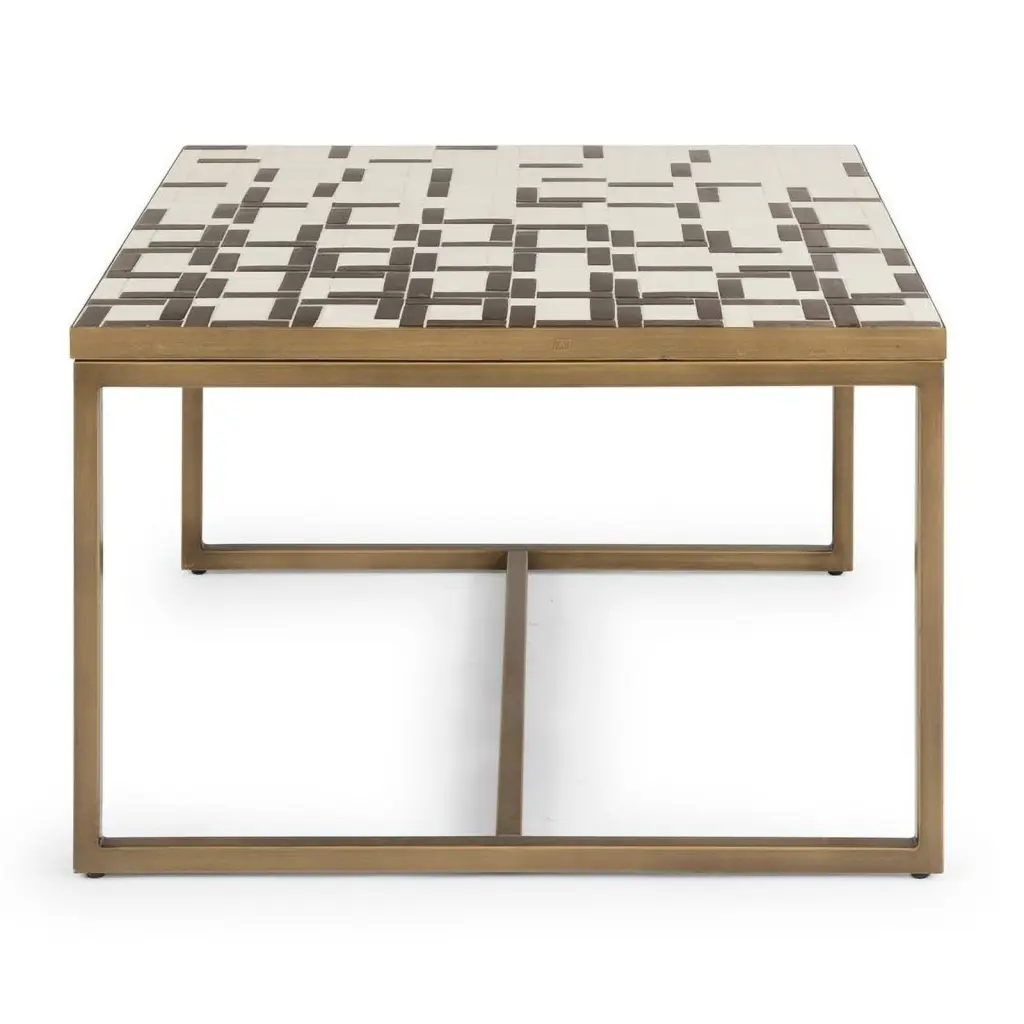Pemberly Row Contemporary Geometric Metal Coffee Table Espresso Gold