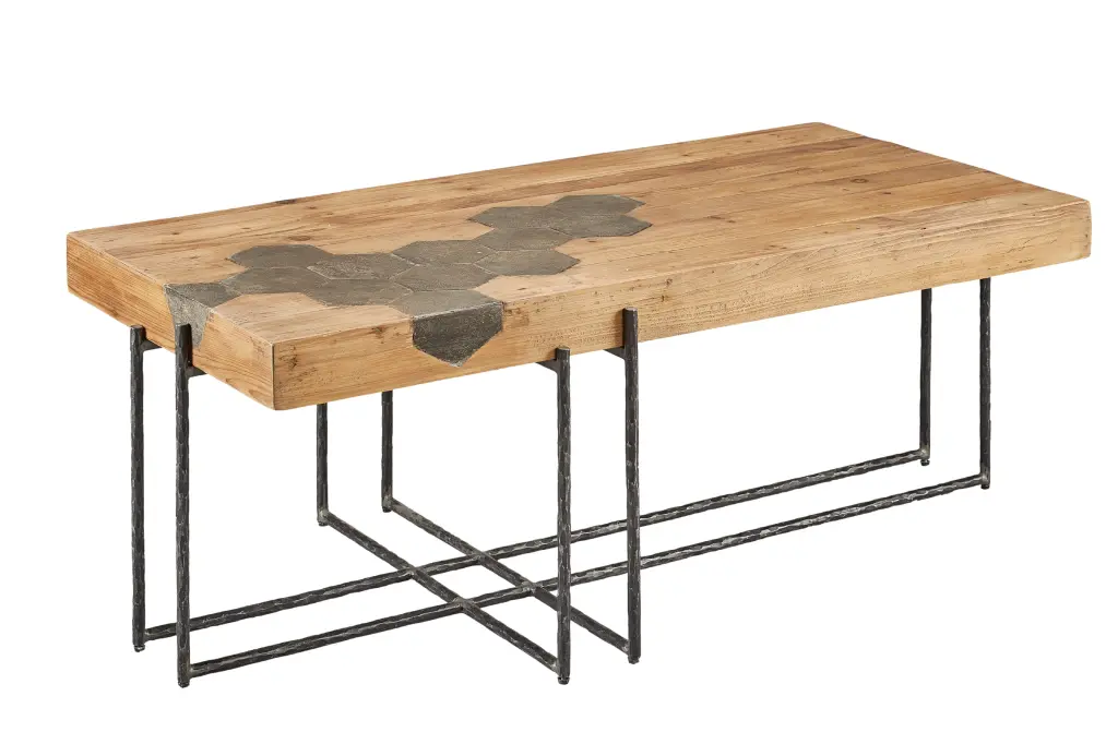 Hamburg Geometric Blue Stone Pine Coffee Table Iron Base Studio Home