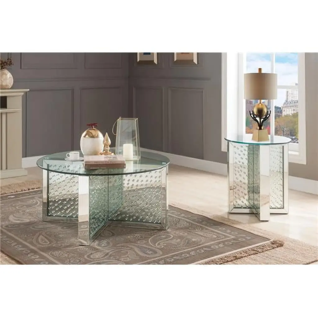 ACME Nysa Coffee Table - Mirrored Faux Crystals Glam Living Room Center Table