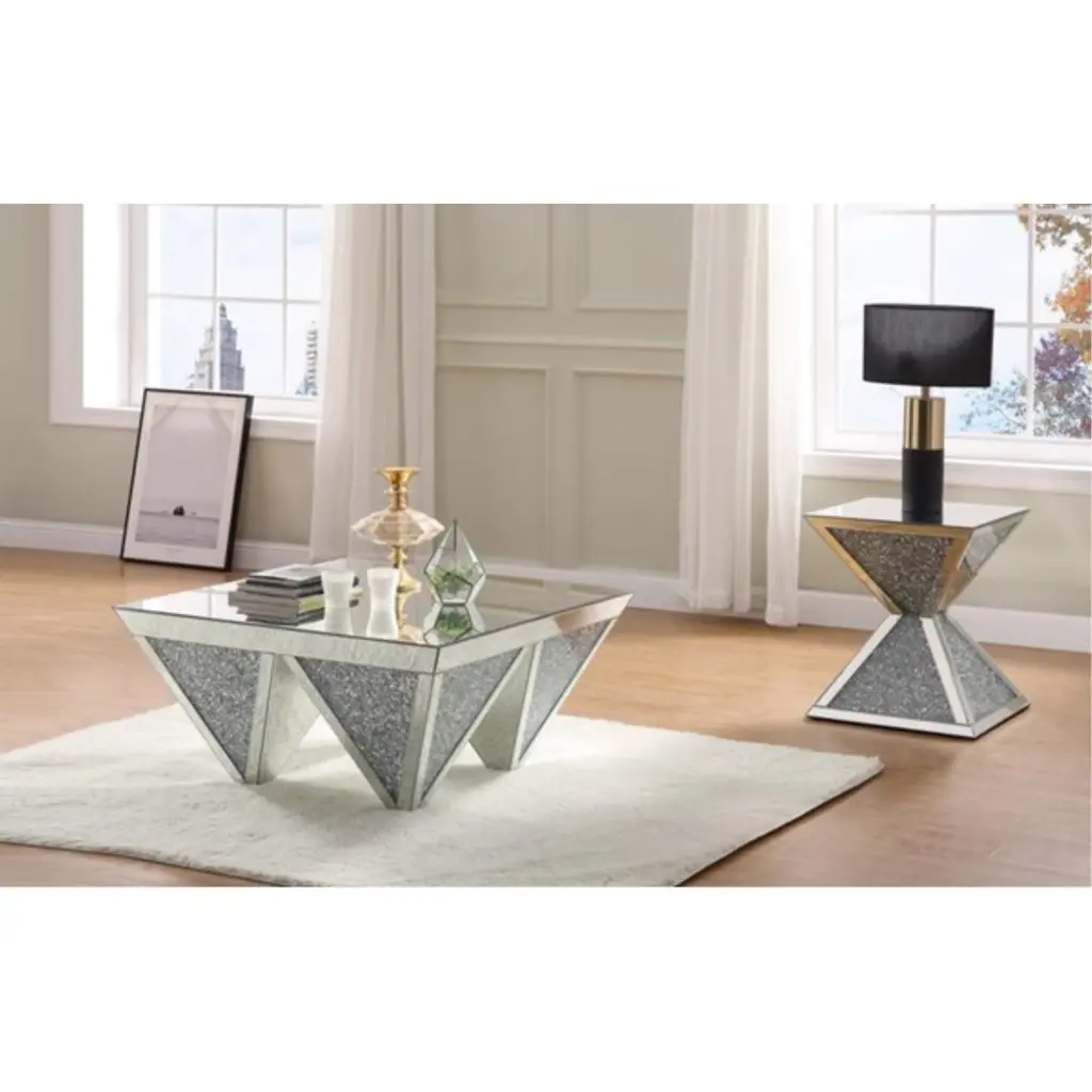 Ergode Coffee Table Mirrored Top and Faux Diamonds Accents