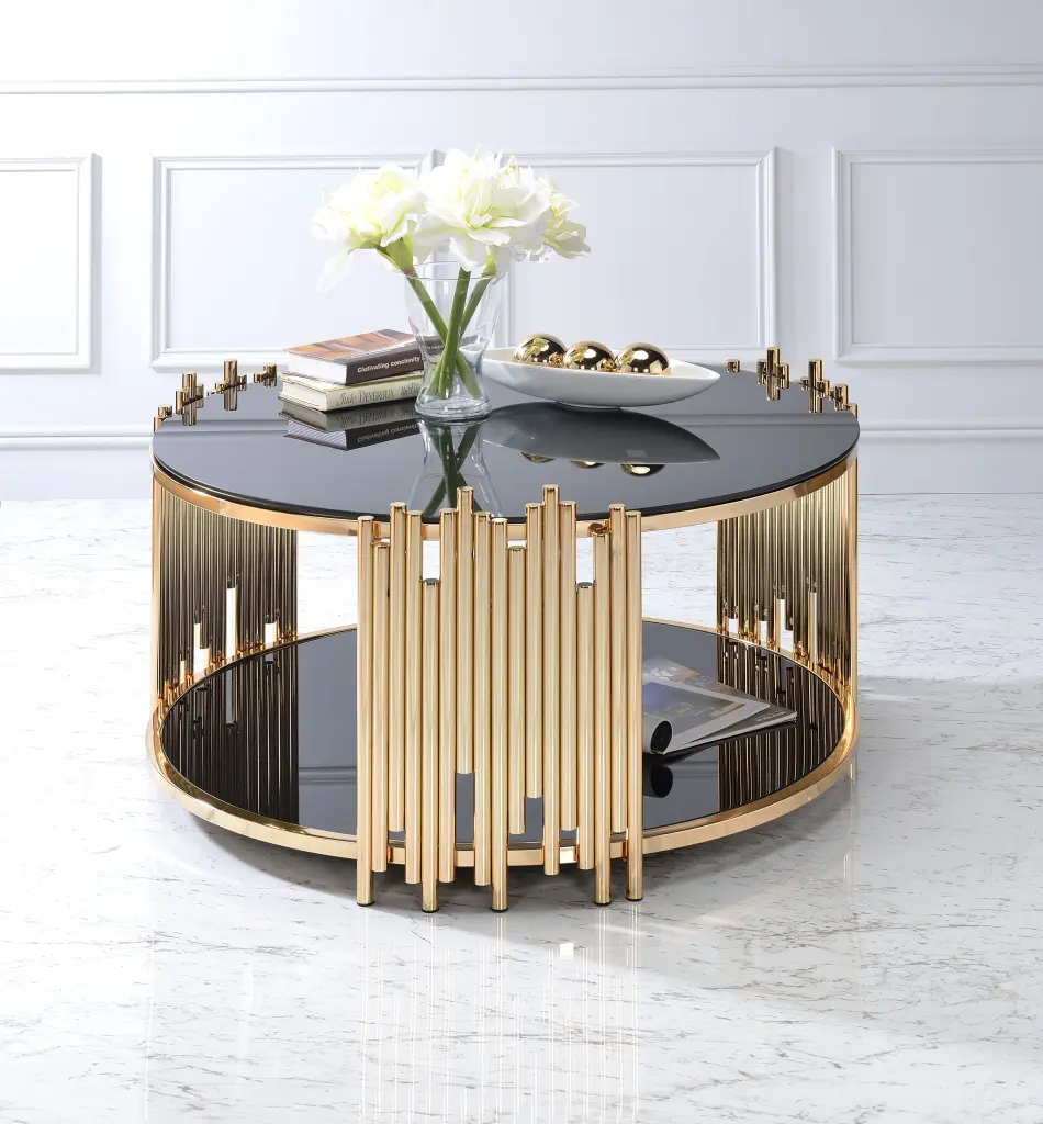 Homiyad Coffee Table Gold Black Glass Top