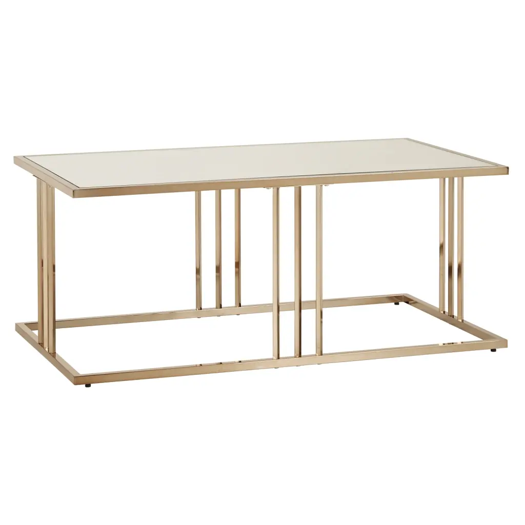 Weston Home Viviana Rectangular Coffee Table Mirrored Top Champagne Gold