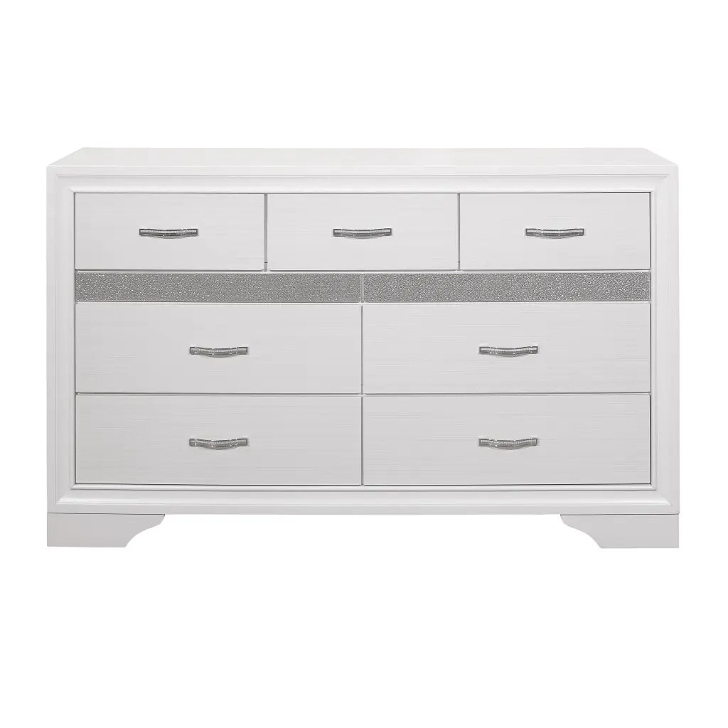 Modern Glam Dresser 7 Drawers White and Silver Glitter Hidden Jewelry Storage kanepe
