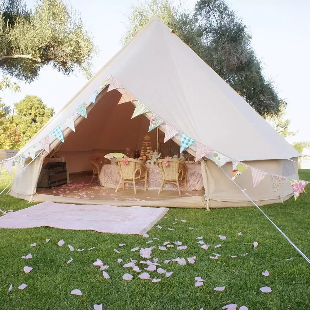 Outdoor Waterproof Family Camping Cotton Canvas Bell Tent Luxury Glamping Yurt 4M Diameter Diameter