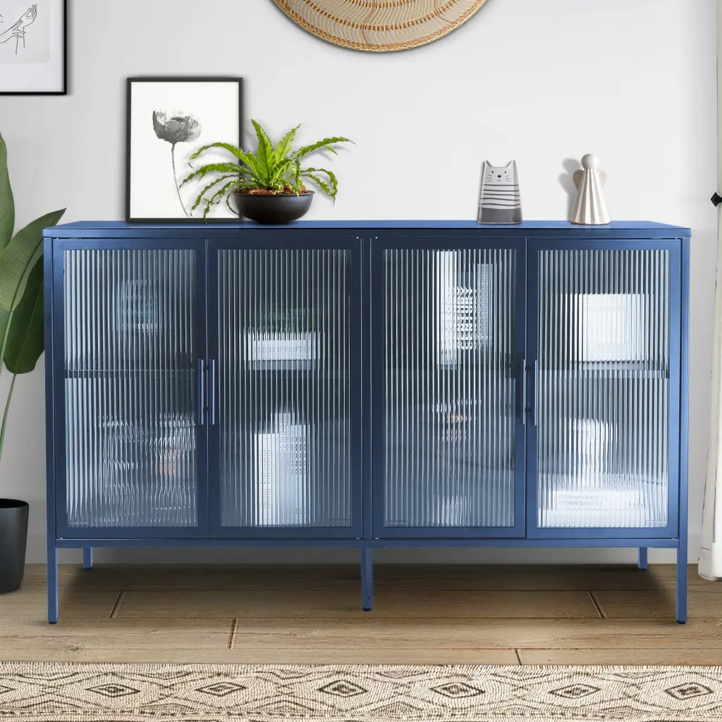 Chic 4 Door Tempered Glass Cabinet Customizable Storage rnb