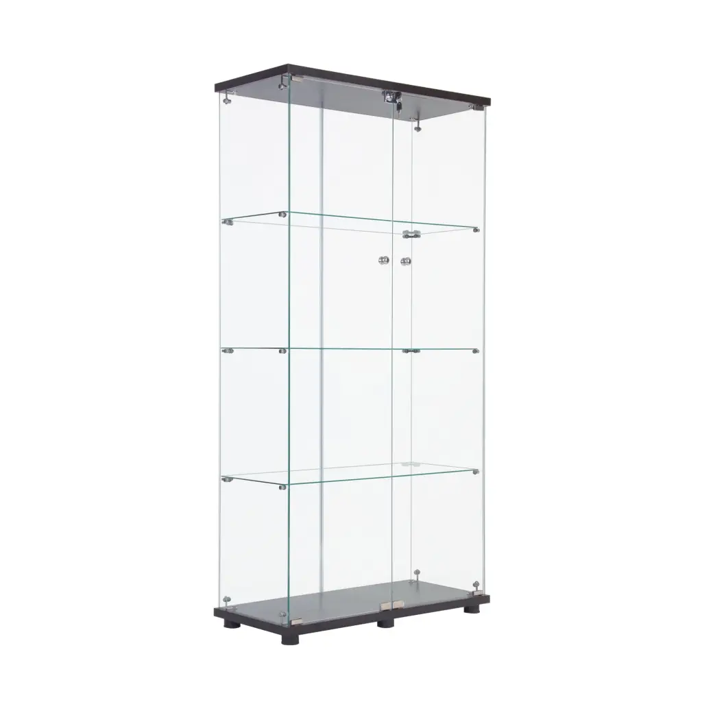 Two Door Glass Cabinet Glass Presentation Cabinet 4 Shelves Black Modern uni-home
