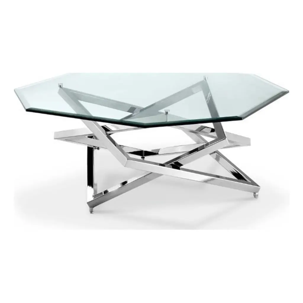 Beaumont Lane Octagonal Glass Coffee Table Nickel Finish