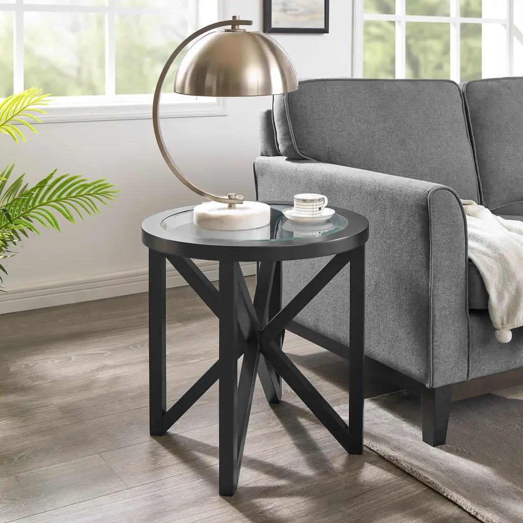Modern Effortless Glass Coffee Table Tempered Glass Solid Wood Base chuangyuan wood industry