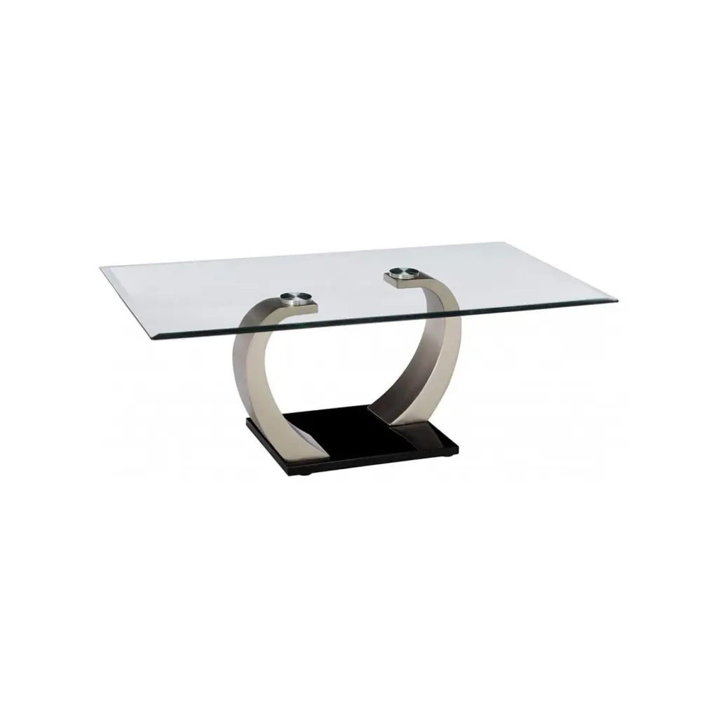 Benjara Rectangular Glass Top Coffee Table Pedestal Base Black and Silver Convenience Concepts