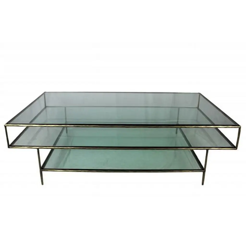 16 x 54 x 32 . Black Clear Glass Triple Layered Coffee Table - Modern & Sleek Design Fancy Fixtures