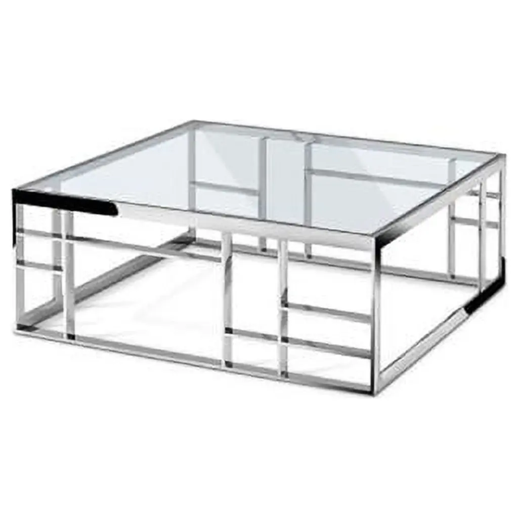 40 Inch Glass Square Coffee Table Silver Clear Modern Living Room Furniture Fancy Fixtures