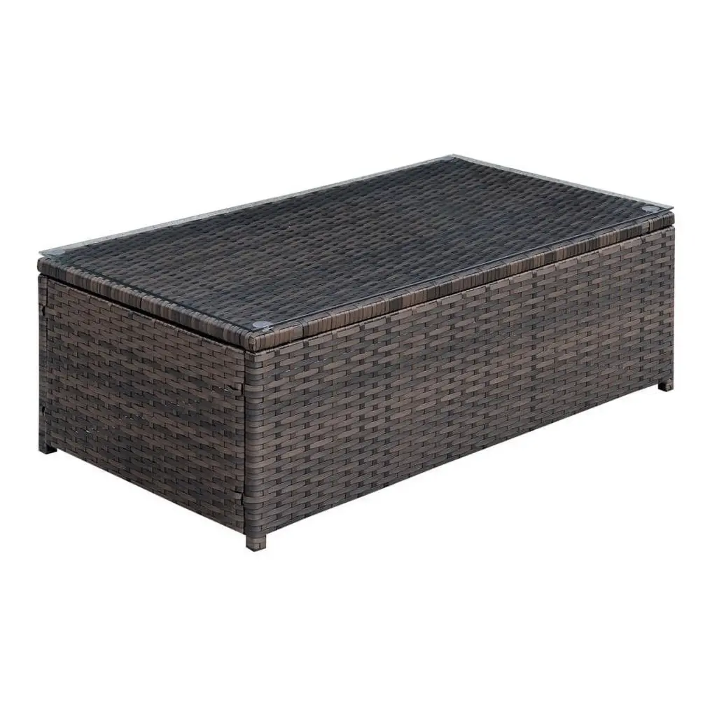 Furniture America Daley Contemporary Glass Top Patio Coffee Table Brown