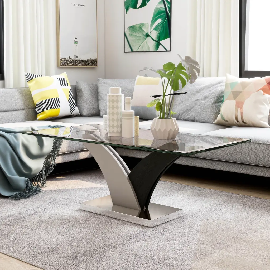 Furniture America Talon Glass Top Coffee Table White Modern Living Room