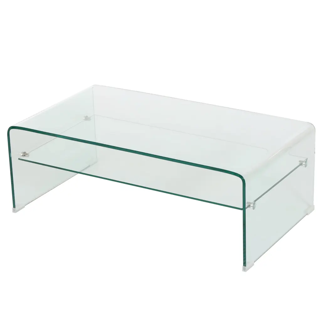 GDF Studio Tourmaline Modern Glam Tempered Glass Coffee Table Shelf Clear Elegant Design GDFSTUDIO