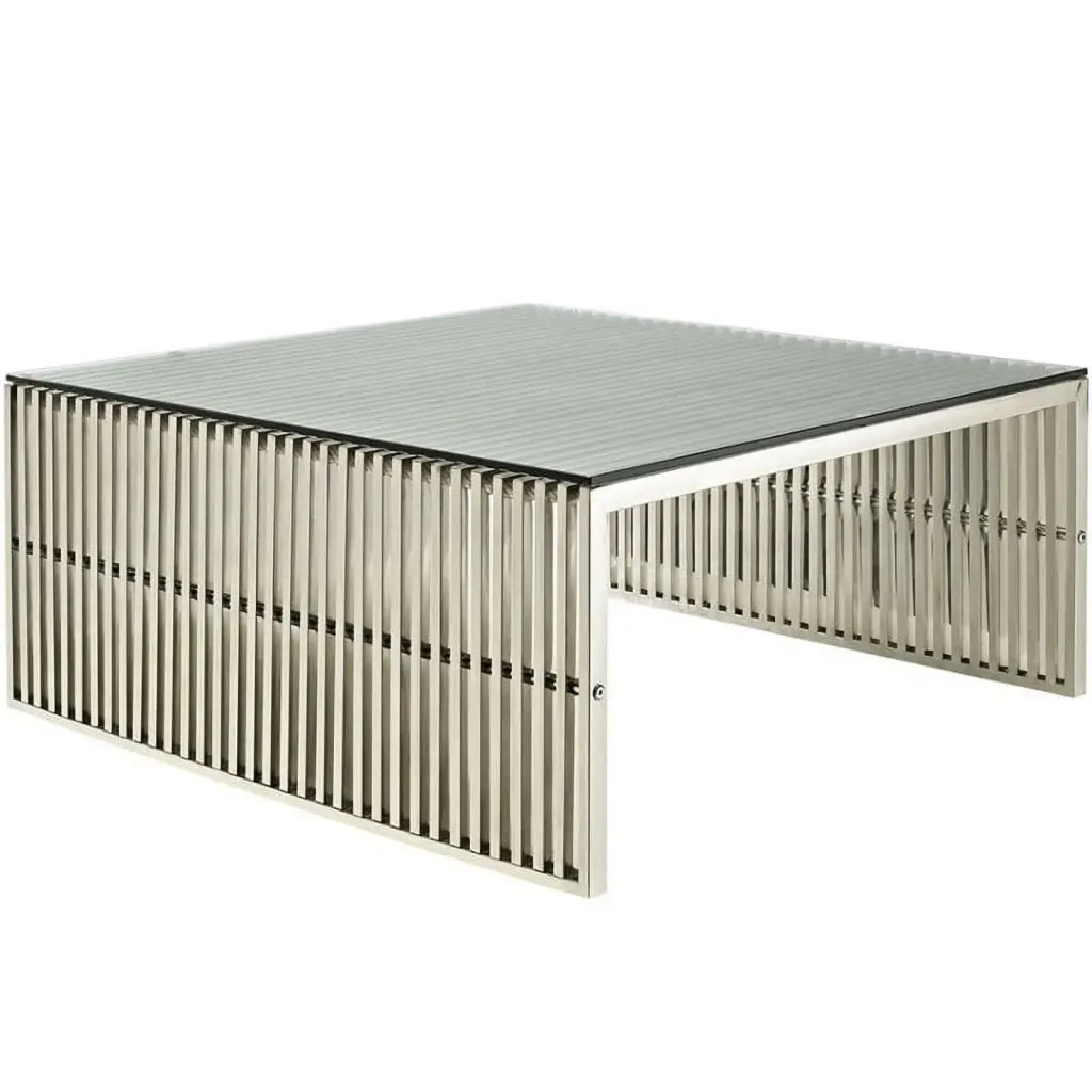 Hawthorne Collections Glass Top Coffee Table Silver
