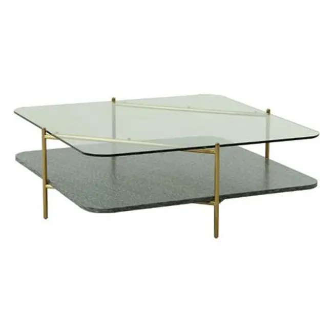HomeRoots 488720 15.75 x 43.3 x 43.3 Gold Clear Glass Square Coffee Table Shelf