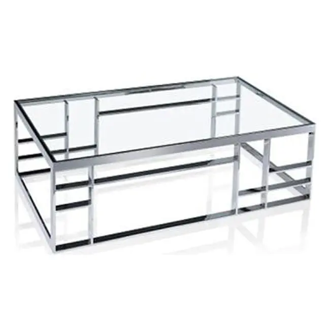 HomeRoots 488721 Silver Clear Glass Rectangular Coffee Table 16 x 47 x 28 Inches