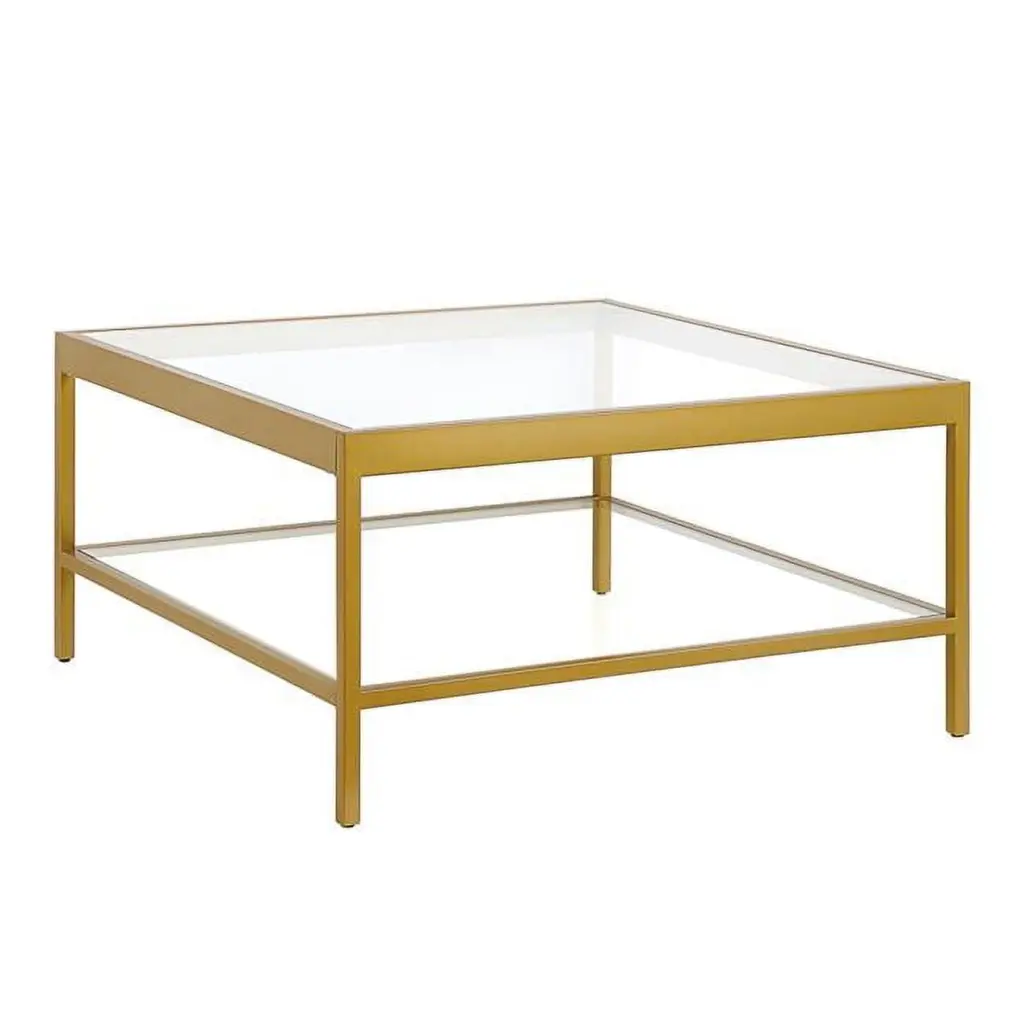 HomeRoots 520962 17 x 32 x 32 Gold Glass Square Coffee Table Shelf
