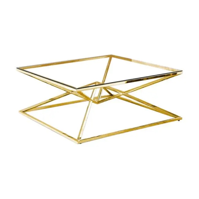 Clear Glass Gold Plated Coffee Table Modern Luxury KD STONE AND CABINET