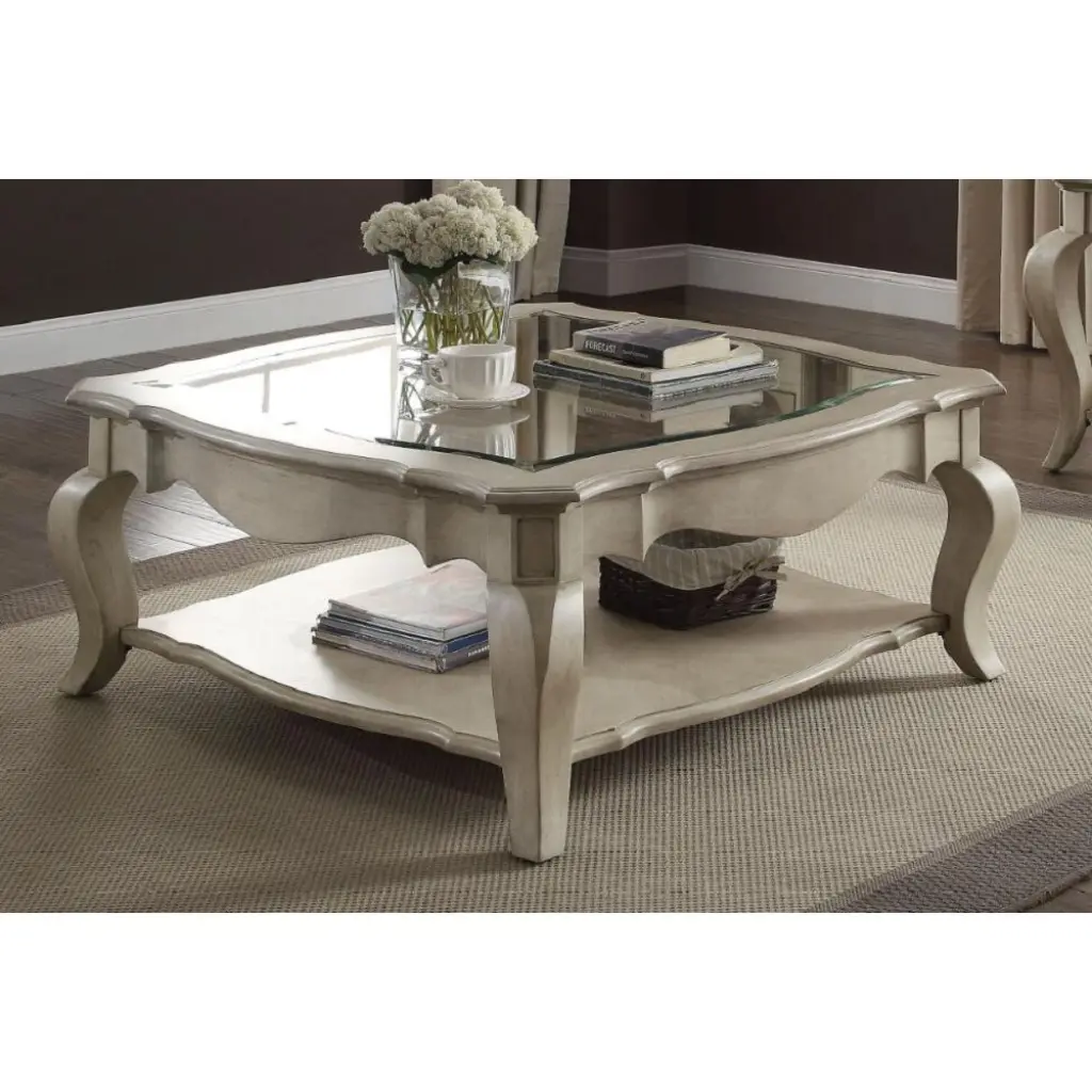 Miekor Furniture Chelmsford Coffee Table Antique Taupe Clear Glass