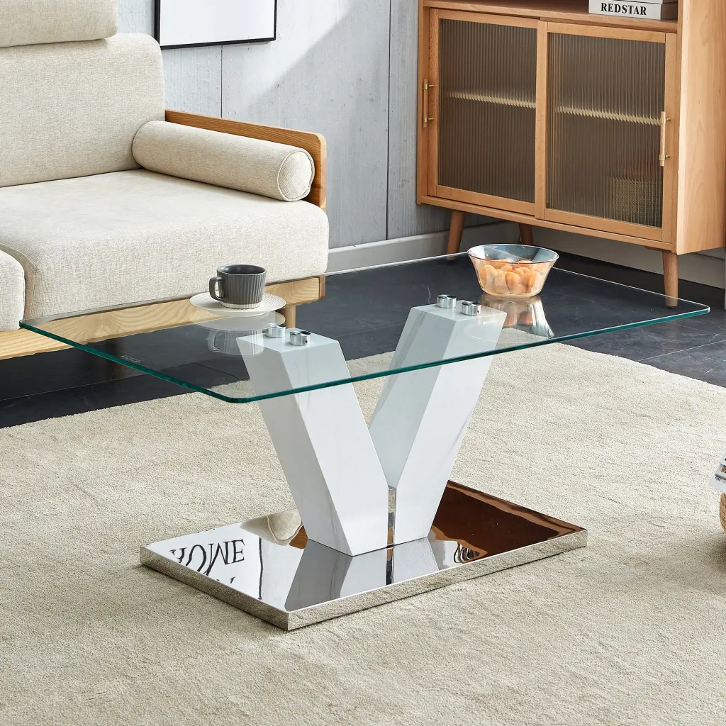 Modern Minimalist Coffee Table Transparent Tempered Glass E-reader Top rnb