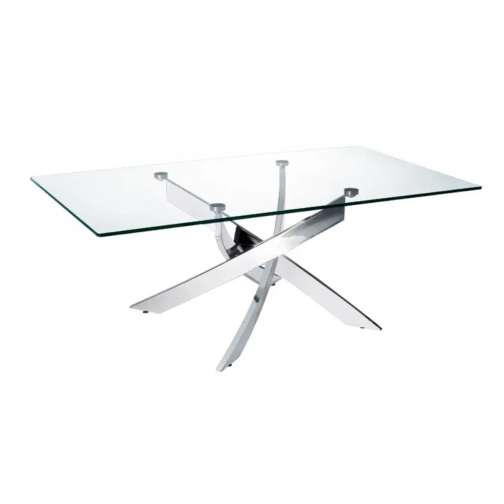 Rectangular Glass Top Coffee Table Chromed Metal Base Clear and Silver Saltoro Sherpi