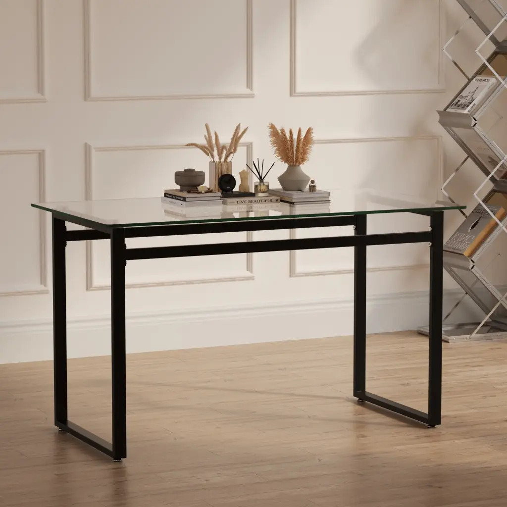 Modern Minimalist Rectangular Glass Dining Table 4-6 0.31" Tempered Glass nuoli furniture