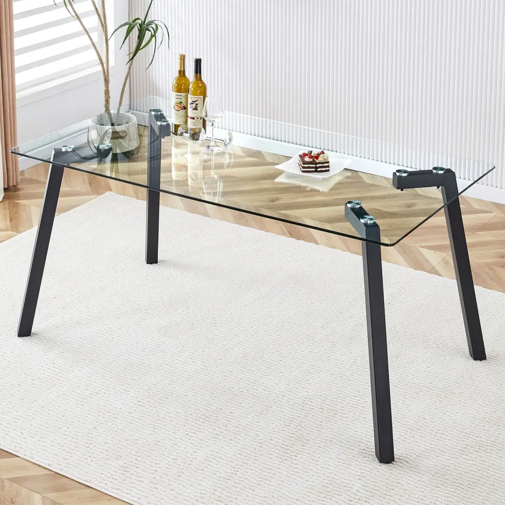 Modern Minimalist Rectangular Glass Dining Table 0.31 Tempered rnb