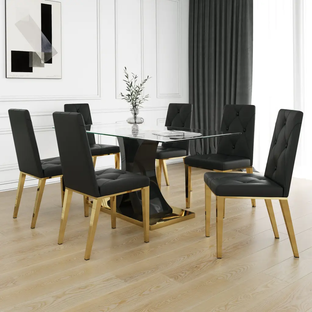 Modern Style Glass Dining Table - Elegant Transparent Design Solid Support youngmagic