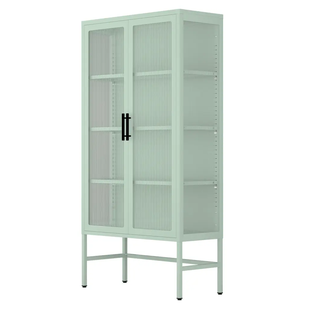 Double Glass Door Storage Cabinet Adjustable Shelves and Customizable Feet Options rnb