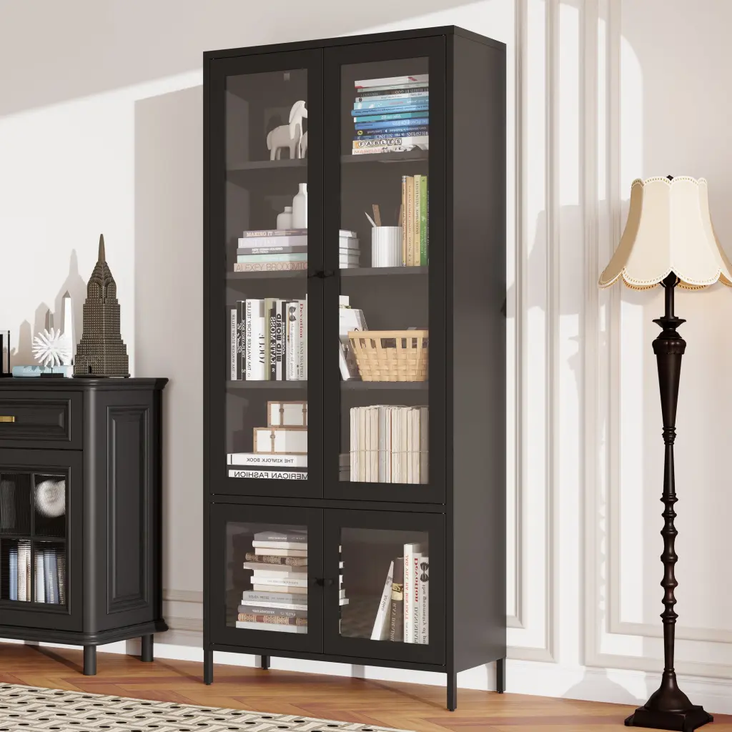 Large Metal Storage Cabinet 4 Glass Doors and 5 Shelves rnb