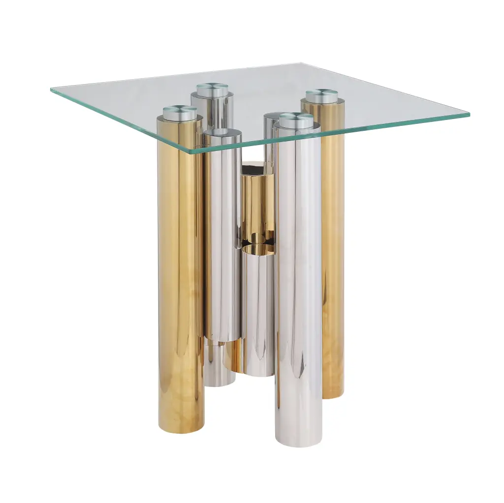 Stainless Steel Square Glass End Table Living Room 20 Inch Modern woker furniture