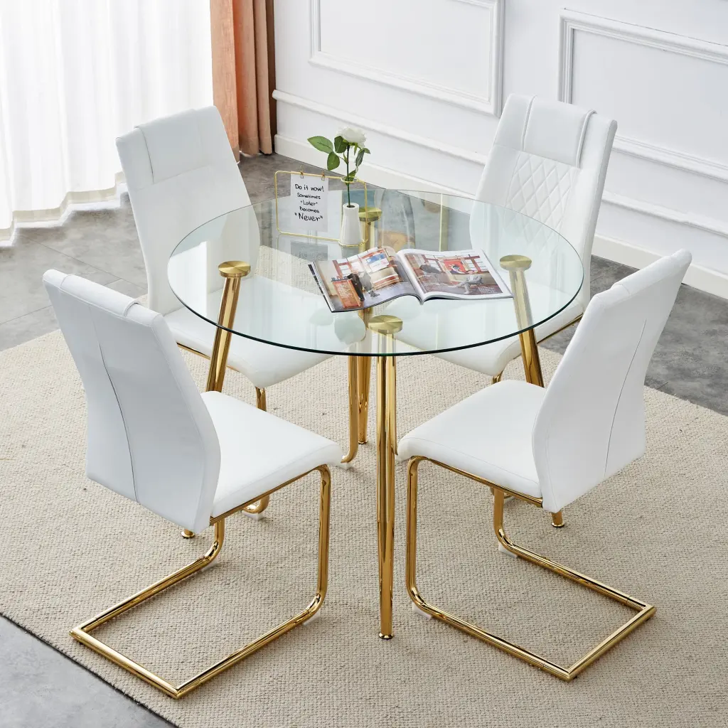 Table And Chair Set Circular Dining Table Glass Tabletop Diameter droom w-1151