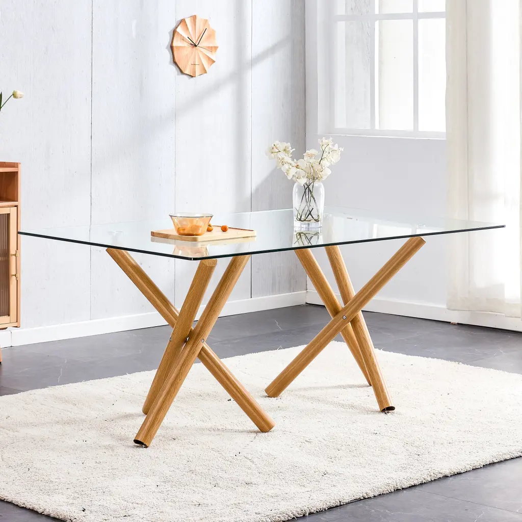 Large Modern Minimalist Rectangular Glass Dining Table 6-8 droom w-1151