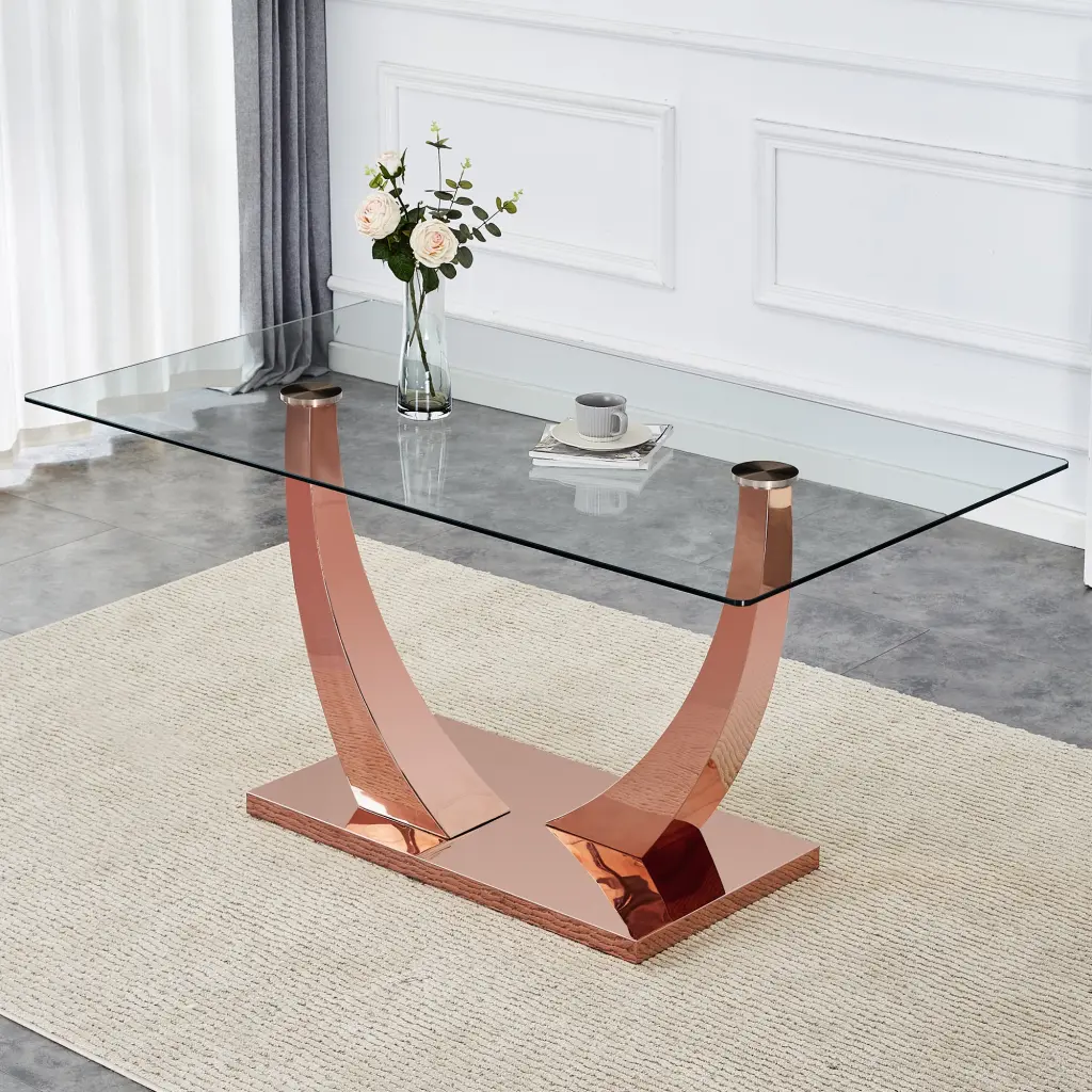Modern Minimalist Rectangular Glass Dining Table 0.4 Inch Thick Tempered droom w-1151