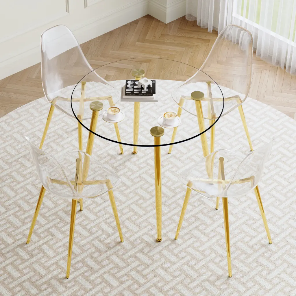 Modern Minimalist Style Round Transparent Tempered Glass Table Chrome Base droom w-1151