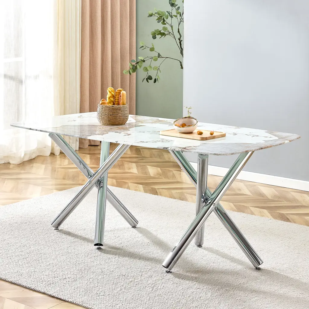 Large Modern Minimalist Rectangular Tempering Glass Dining Table 6 furniture