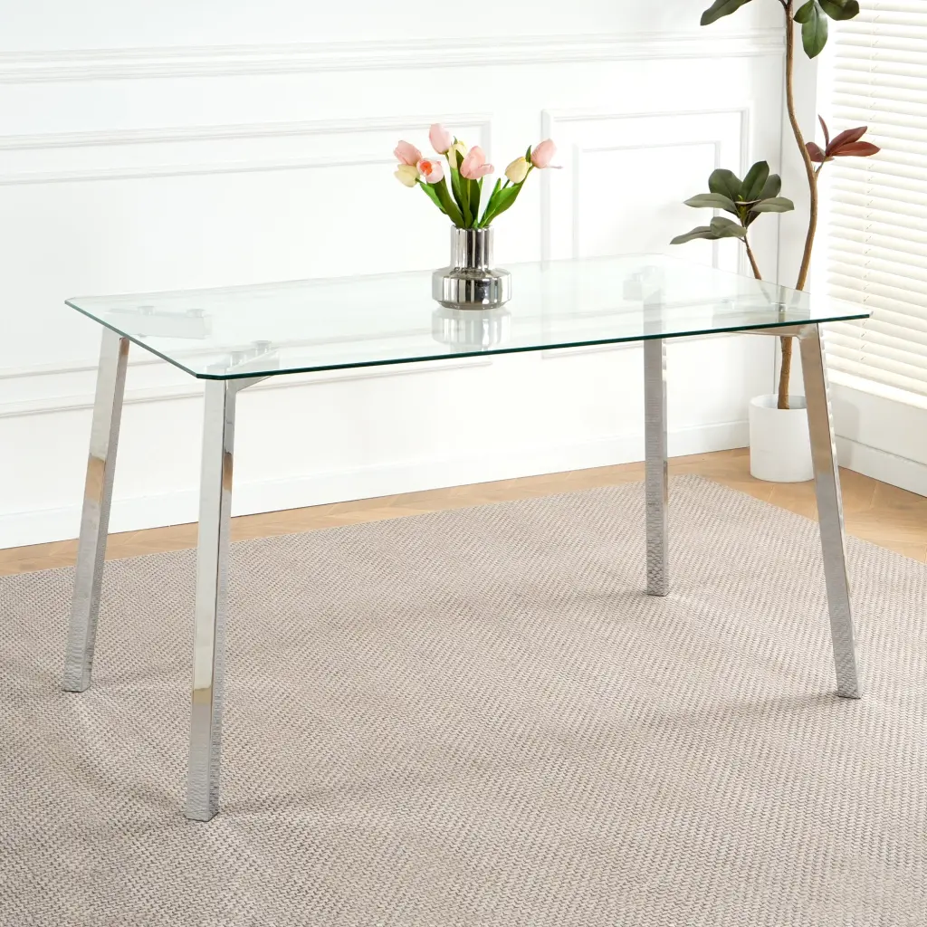 Modern Minimalist Rectangle Glass Dining Table Transparent Glass Table youngmagic