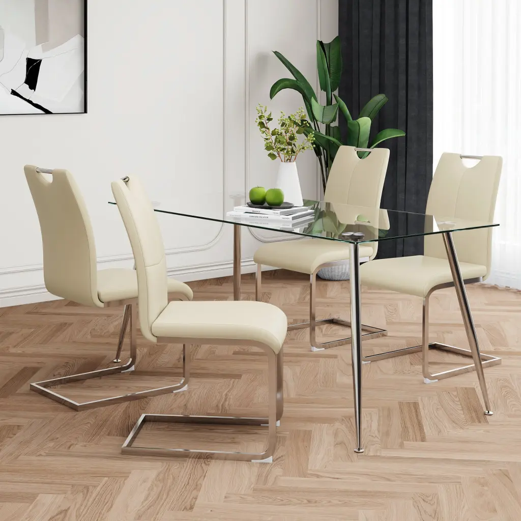 Modern Rectangular Crystal Dining Table Solid Tempered Glass Top youngmagic