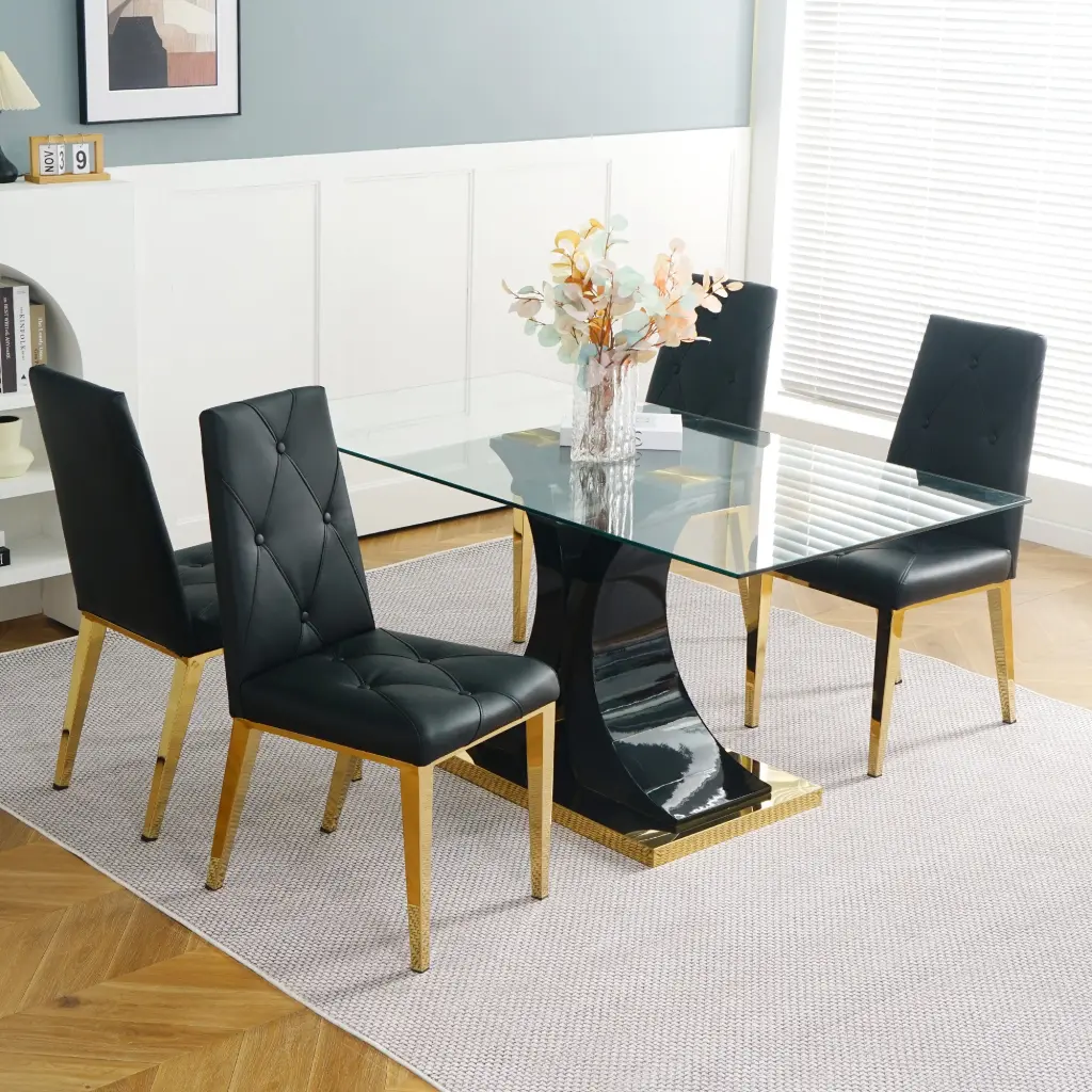 Modern Style Glass Dining Table Elegant Transparent Design Solid Support youngmagic