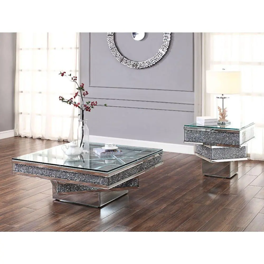 Mirrored Faux Diamonds Coffee Table 2 End Tables Set Acme Noralie