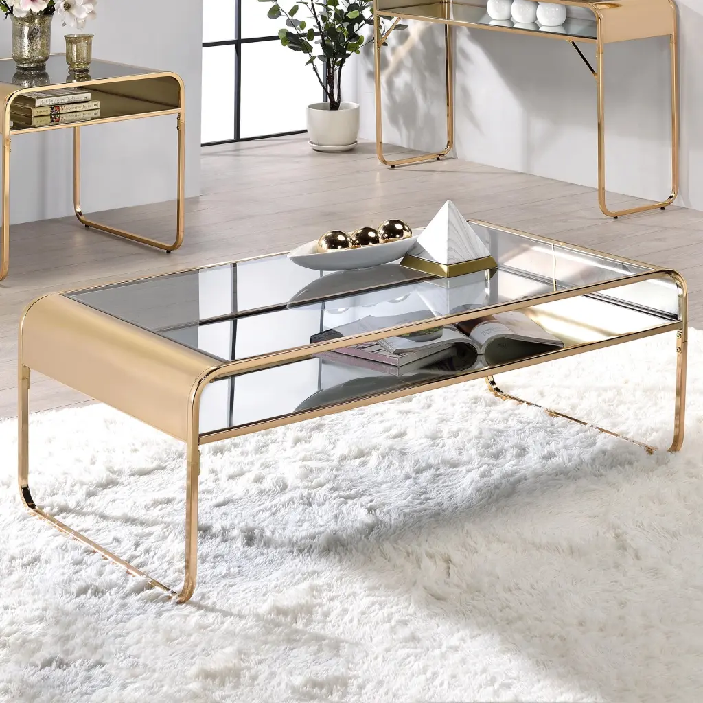Furniture America Twila Gold Glass Top Coffee Table