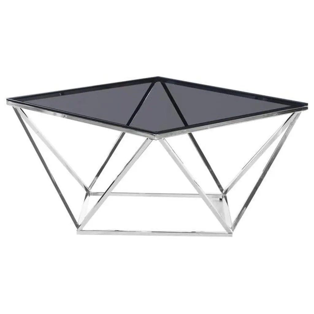 Angled Square Smoked Glass Coffee Table Silver KD STONE AND CABINET